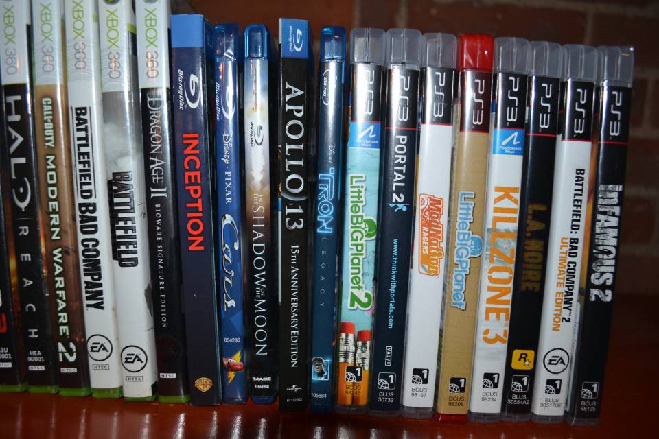 Some PS3 games, as well as my Blu-rays. Yes, I actually enjoyed Tron: Legacy, and no, I did not pay money for Cars.