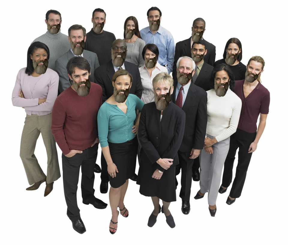 I found a picture of a bunch of random people. I put beards on all of them. 
