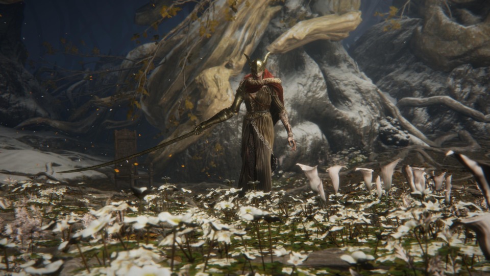 I think I was too stressed out to take any pics during the second phase, or even the cutscene before her second phase. But I love any boss fight in a field of white flowers. 