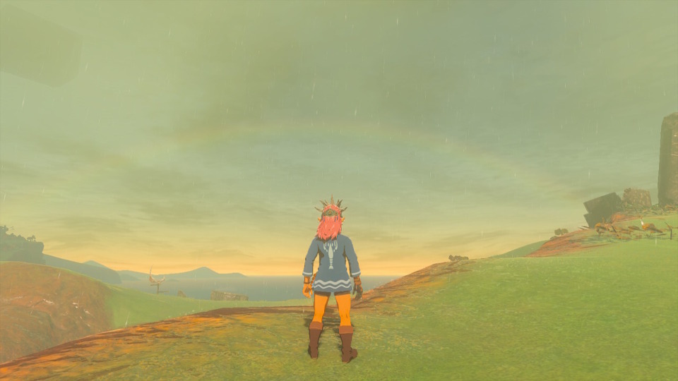 A faint rainbow at the journey's end. 