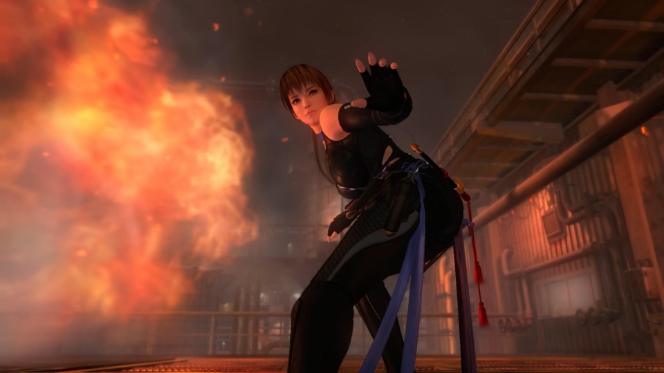 Action pose Kasumi is too cool to look at explosions.