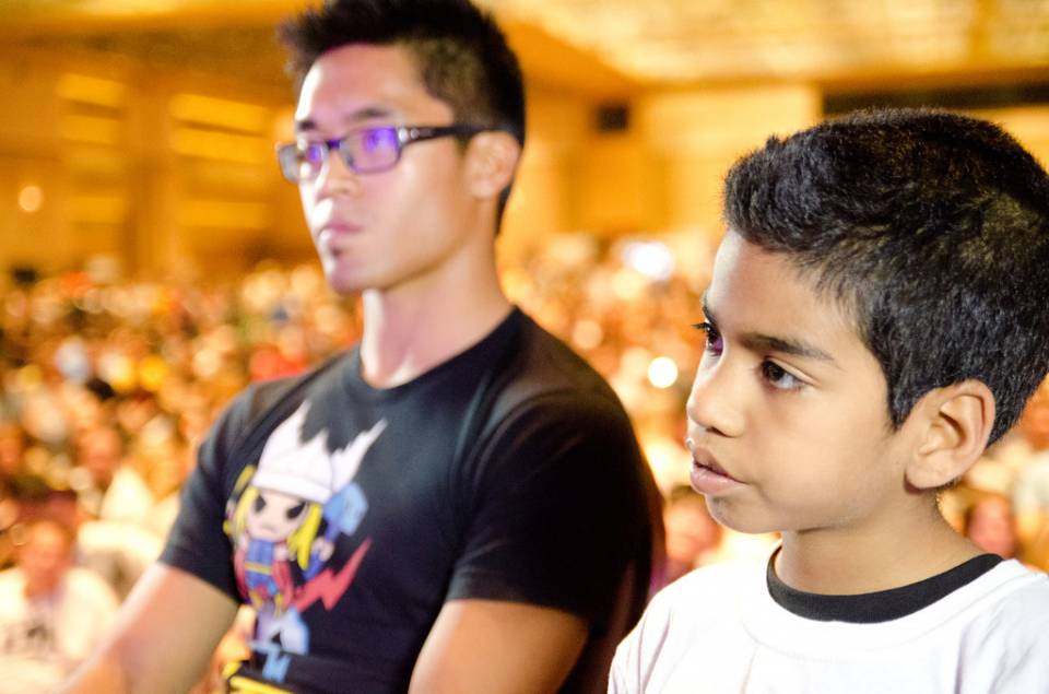 Noah Solis plays in front of a screaming crowd at the Evo Championship Series in Las Vegas.