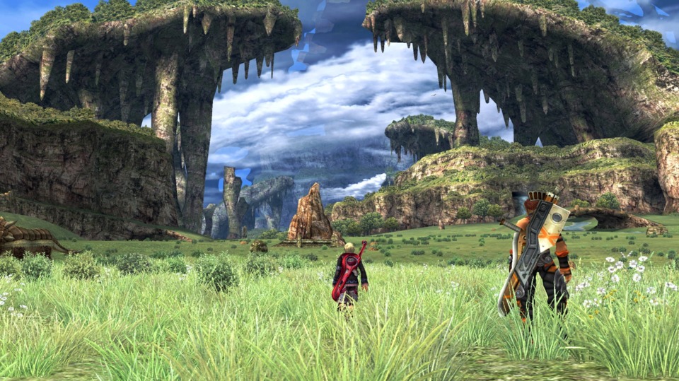 Shulk and Reyn on the Bionis' Leg. This giant field is just the leg!