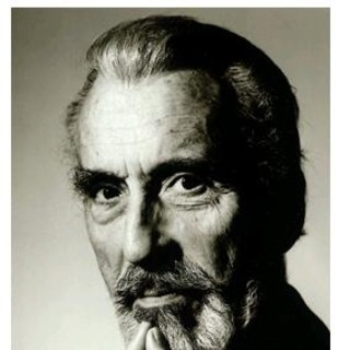 Black and white photo of Christopher Lee.