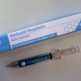 Zombrex syringe and a container